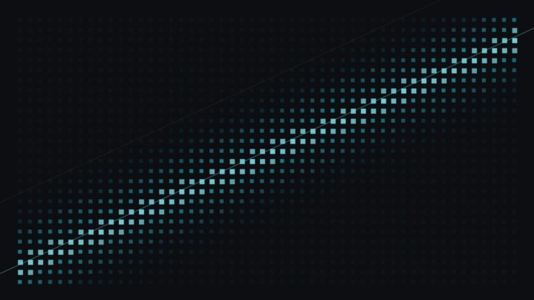 A dense matrix of small squares on a near-black field, brightening along a single diagonal band.