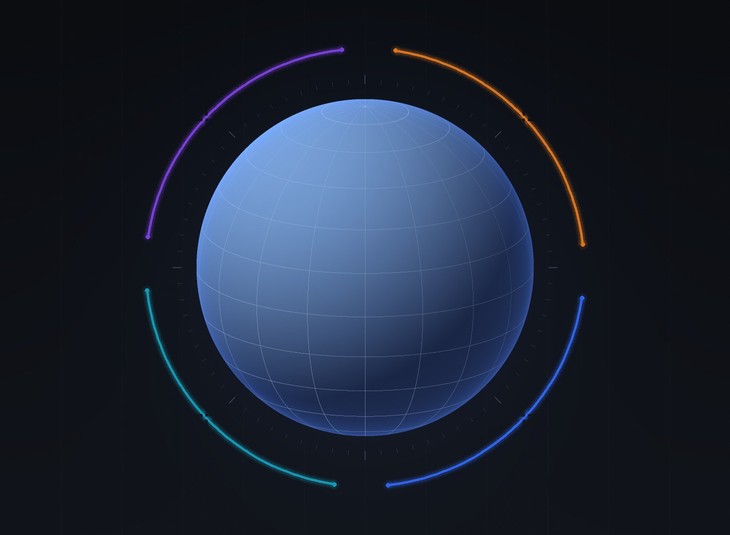 A shaded globe on a dark ground, ringed by four arcs, one for each area Zimba Capital Research covers.